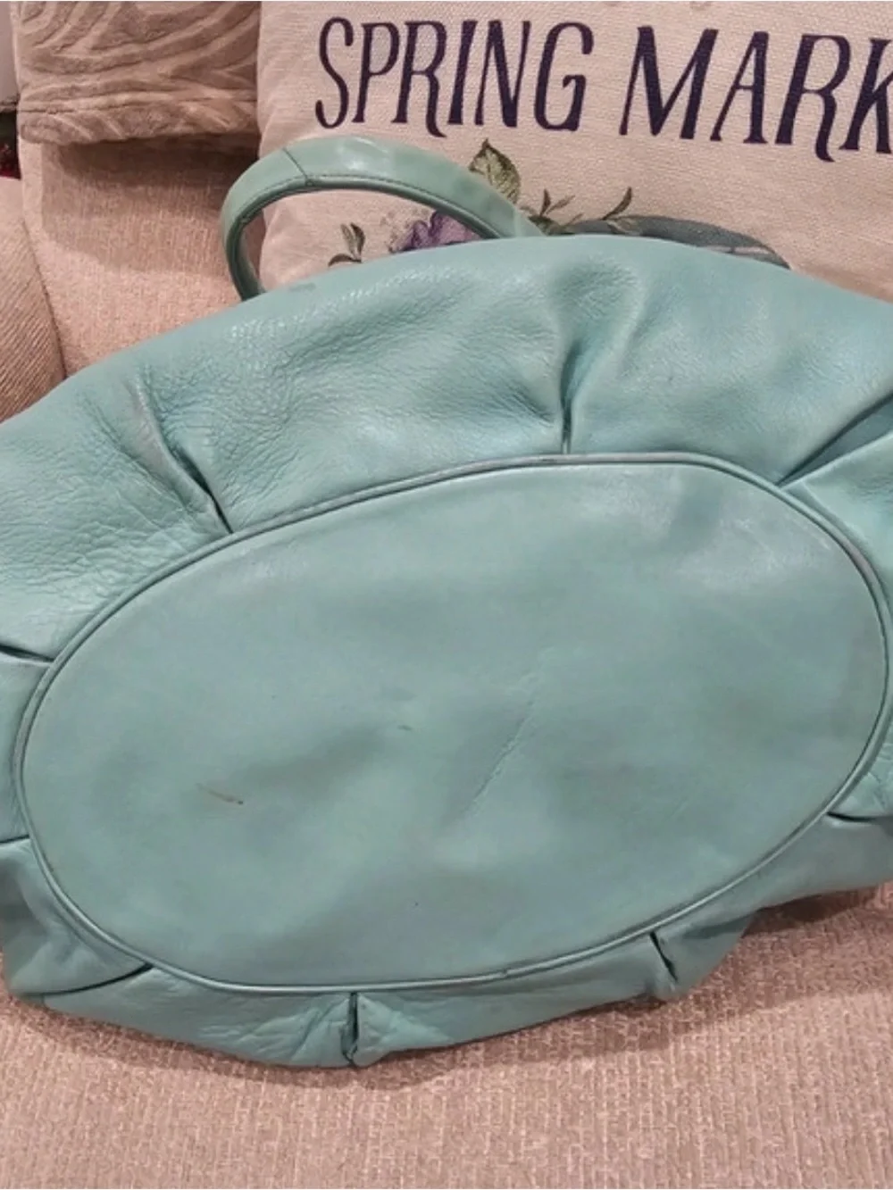 Michael Kors Mint Green Leather Shoulder Bag with Gold Chain Detail